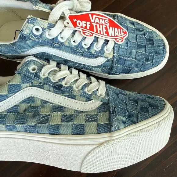 Size 8.5 - Unisex Vans Old Skool Stackform Woven Denim Platform Sneakers Men 7 - Picture 2 of 9